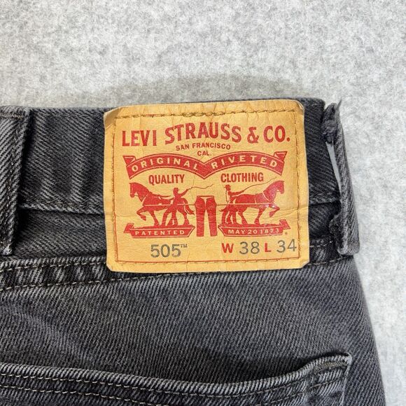 Levi’s 505 Men’s Jeans Black 38x34 Straight Leg Regular Fit Denim Pants - Picture 8 of 14